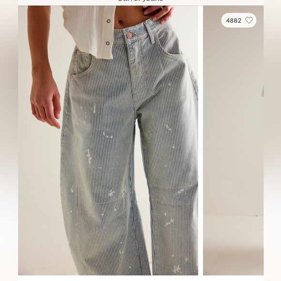 NWT Free people good luck mid rise stripe barrel jeans - Picture 3 of 7